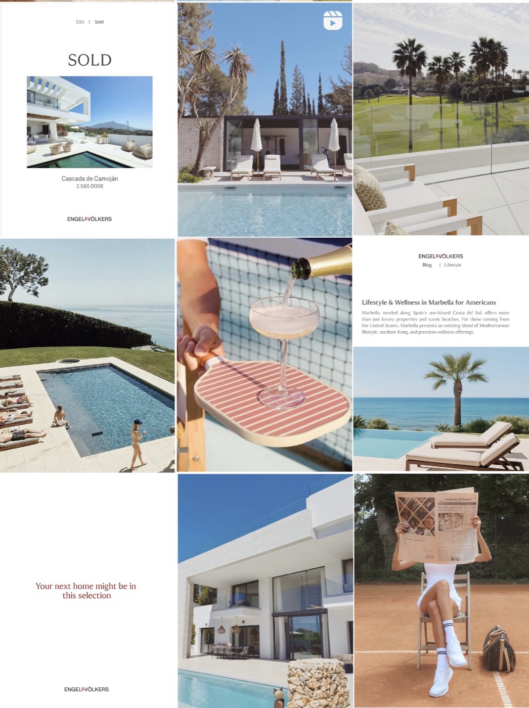 Engel & Volkers Instagram grid of Marbella property and lifestyle content