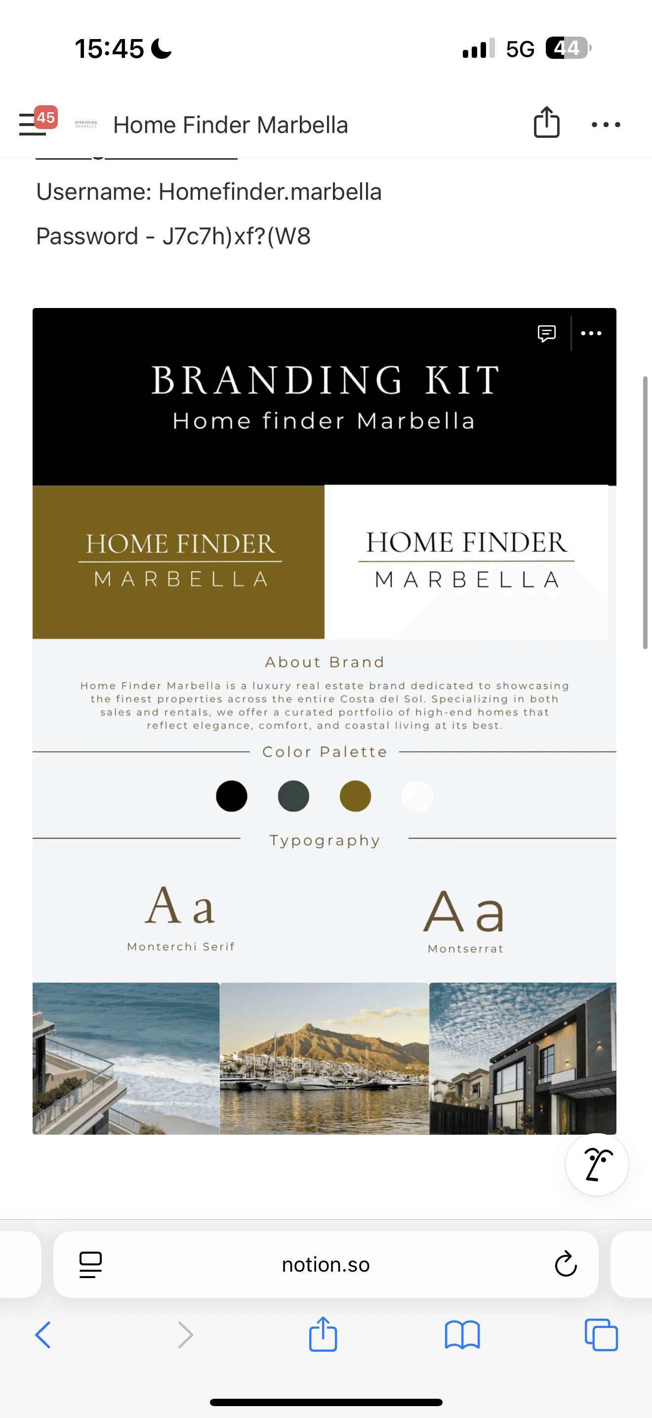 Home Finder Marbella branding kit: logo variants, colour palette and typography