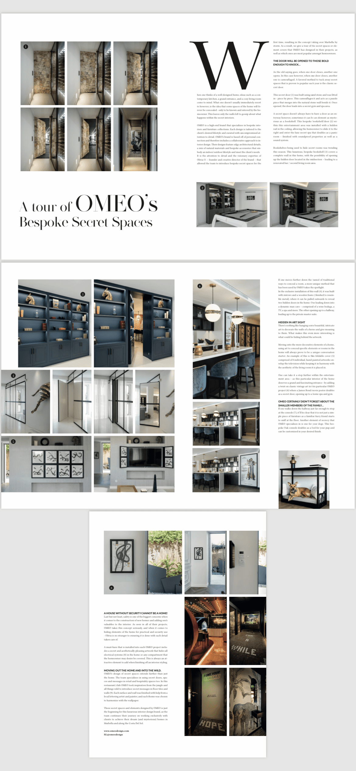 Editorial magazine spread: A tour of OMEO’s Bespoke Secret Spaces
